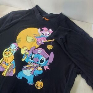 Disney Stitch Halloween Pirate Witch Long Sleeve Shirt XL Black Graphic Tee
